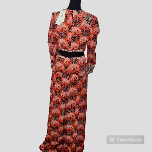 NWT BA&SH Gabriel floral long sleeve cutout Dress - Picture 6 of 14